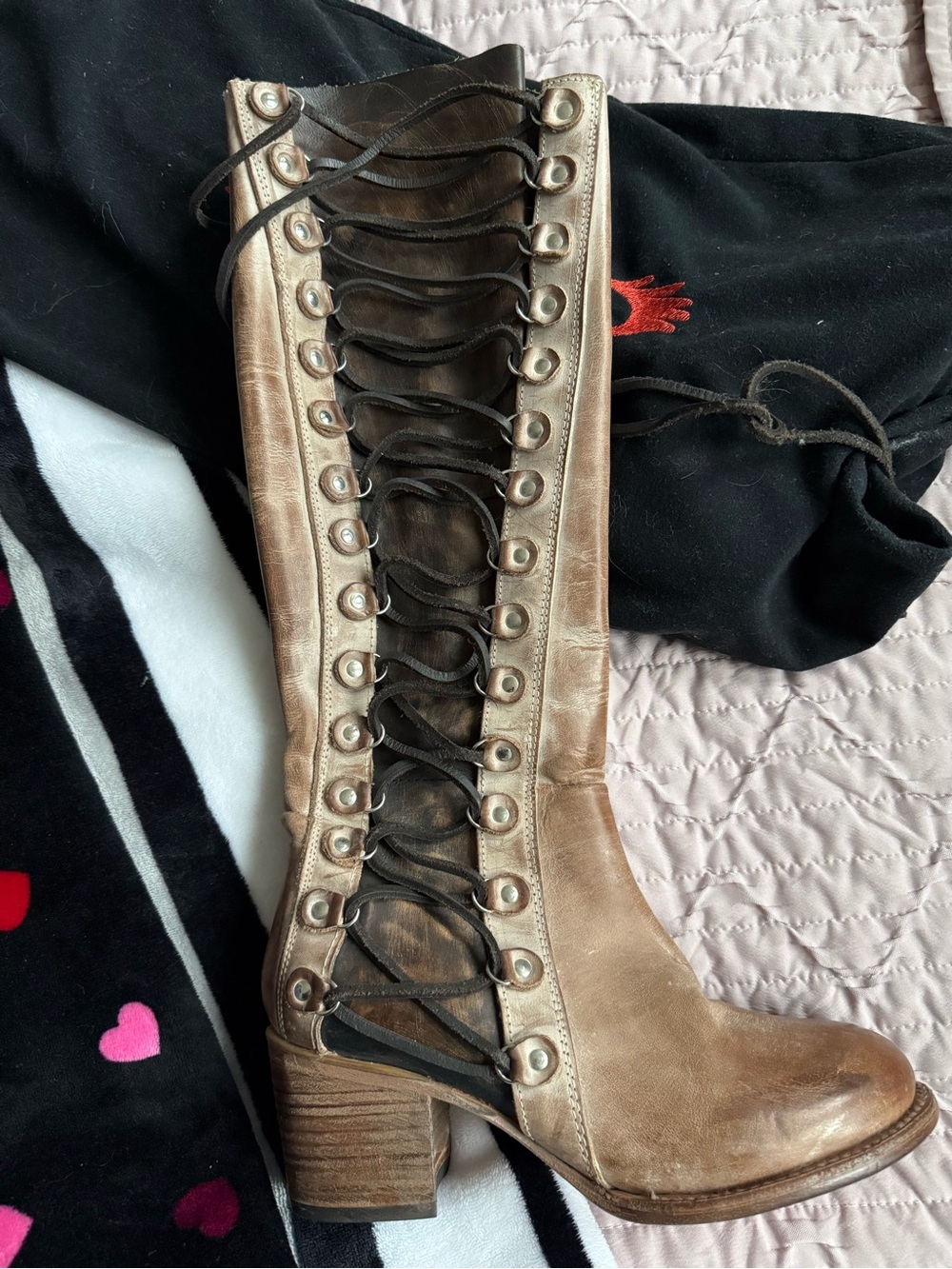freebird Brown Lace-Up Mid-Calf Leather Boots